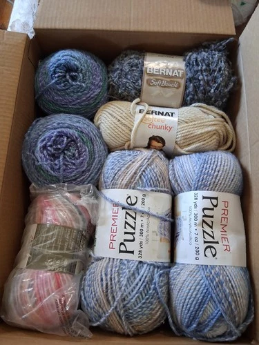 Lot knitting yarn 2 Premier Puzzle, 2 Bernat, Lion Scarfie - product listing photo