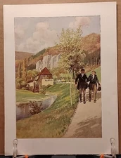 1911 - GENTLEMEN'S WALKING TOUR - Antique German Book Print Lithograph