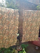William Morris Vintage Patterned Lined Curtains Frill Edge Green Beige orange