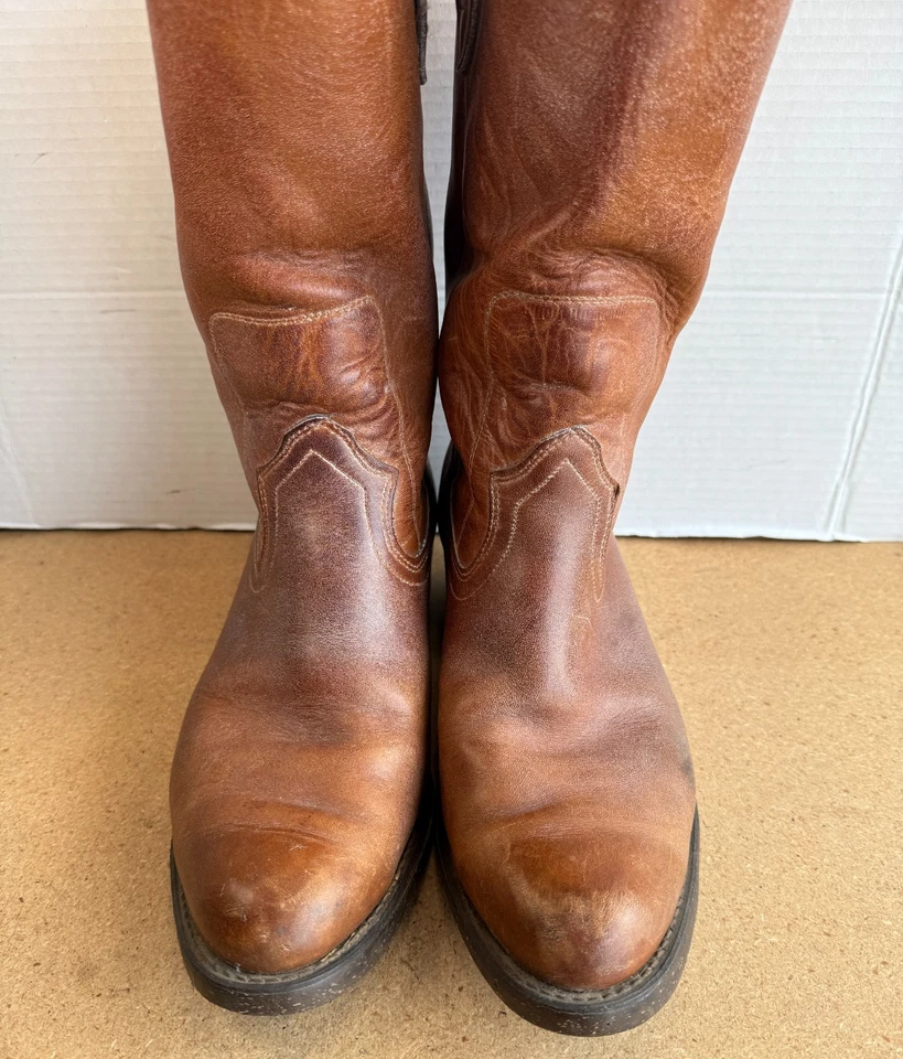 De Colección Para Hombres Talla 11 D SIN MARCA Hechas en EE. UU. Cuero Marrón Botas Vaqueras Occidentales Años 70 Foto 4 de 4