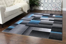 Masada Rugs, Modern Contemporary Area Rug, Blue Grey Black (5 Feet X 7 Feet)