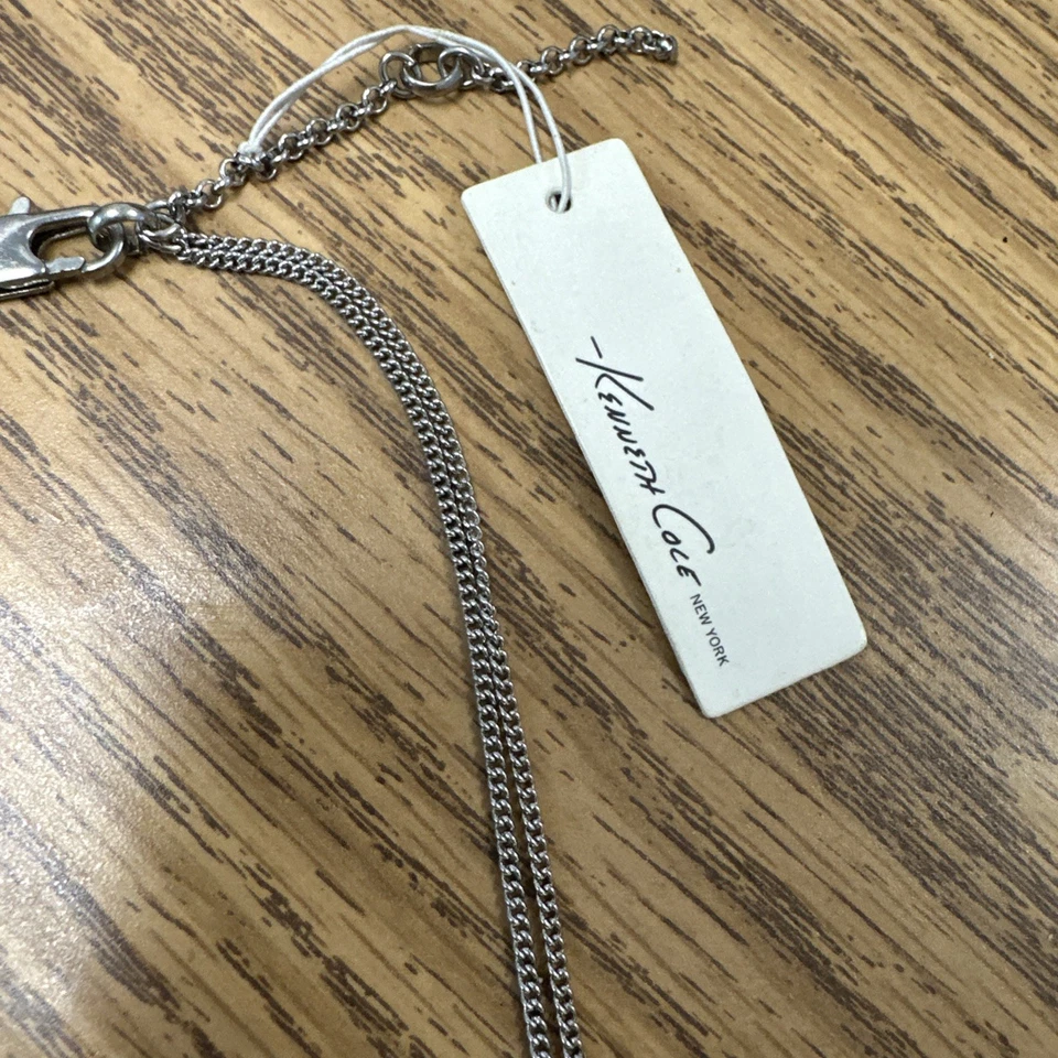 Collar de vidrio Kenneth Cole AB vidrio facetado 2 hilos tono plata etiqueta llamativa Foto 4 de 4