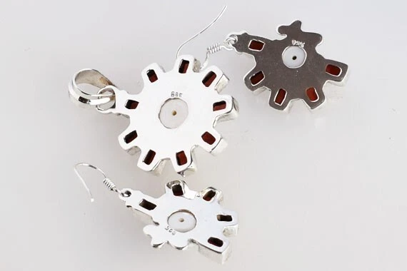 Set orecchini pendenti perle granato naturale argento sterling 925 gioielli... - Immagine 4 di 4