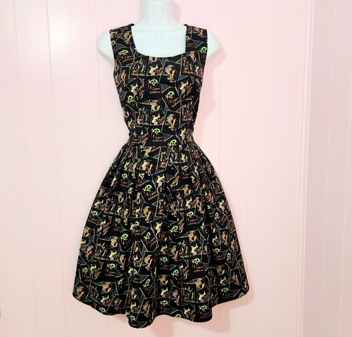 Handmade Halloween Dress SMALL Villain Black Orange Sleeveless Retro Pinup