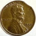 ERROR 1957 Lincoln Wheat Cent Clipped Planchet AU/UNC Example, Blakesley Effect