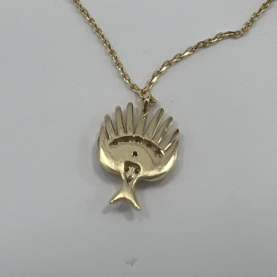 New 14K Solid Gold Italian Necklace Elegant – Eye & Rays Diamond Pendant 1.7g - Изображение 3 из 4