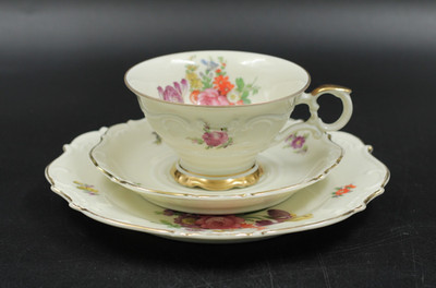 Schumann Gedeck Teegedeck Sammelgedeck 3tlg. Elfenbein Blumen Vintage Porzellan