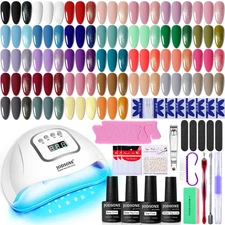 Gel Nail Polish Kit with UV Light, 32 Colors, 4 Adhesive Bottles, Soak off Tools