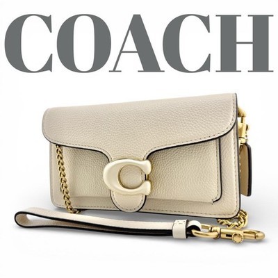 COACH Tabby Leather Wristlet Crossbody Bag Ivory Authentic with Card Slots