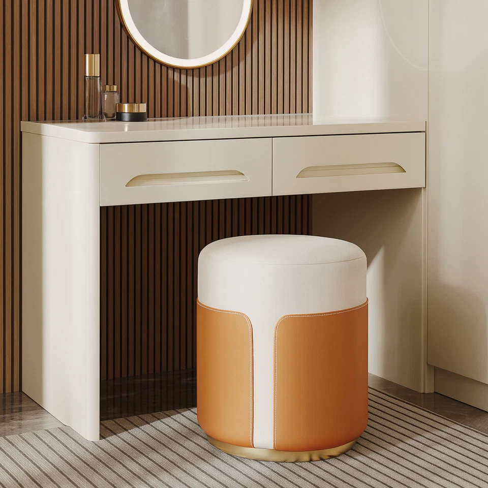 Modoma Modern Faux Leather Ottoman Footstool – Round Accent Stool - Image 2 of 4