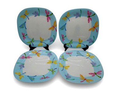 Mela-Ware Square Dragonfly Blue & White Melamine 11'' Plate Set-US Duties Prepaid