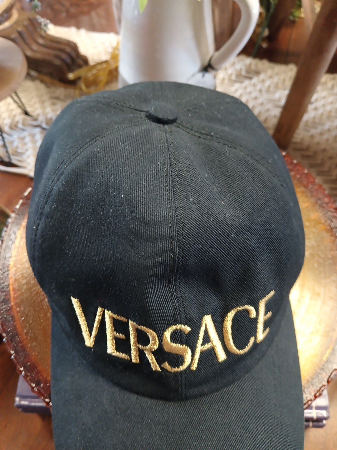 Versace Embroidered Logo Baseball Cap Hat Black/G… - image 4