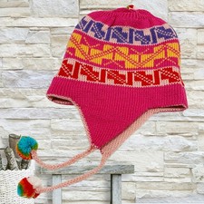 NEW PERU PERUVIAN ALPACA TRENDY HANDMADE SOFT KNIT REVERSIBLE CHULLO BEANIE HAT