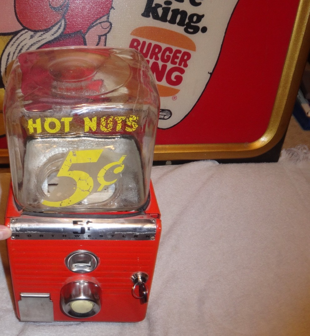 VINTAGE 1940'S NORTHWESTERN IL. HOT NUTS HEATED 5 CENTS VENDING
