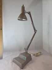 Vintage Beige Mini-LEDU Spring Articulating Arm Drafting Desk Lamp Weighted base