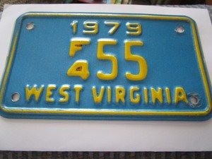 1979 West Virginia Motorcycle License Plate F4 55 Used
