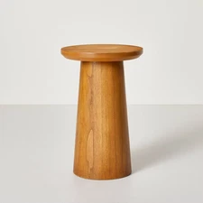 Wooden Round Pedestal Accent Drink Table - Aged Oak - Hearth &