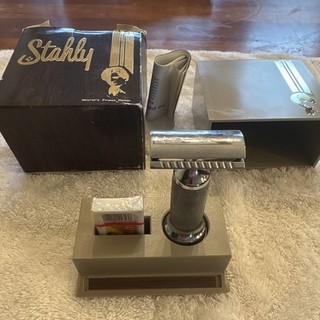 Stahly Metal Vintage Safety Razor Set w/ Stand Box & Blade Pack