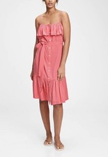 NWT Gap Pink Belted Flounce Button Front Lightweight Midi Dress Size M 
