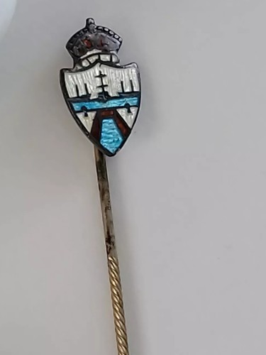 Panama Canal Stick Pin Guilloche Enamel Sterling Silver Vintage