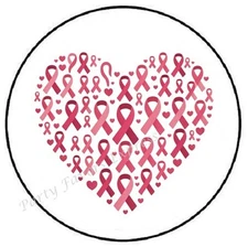 PINK RIBBON BREAST CANCER HEART ENVELOPE SEALS LABELS STICKERS PARTY FAVORS