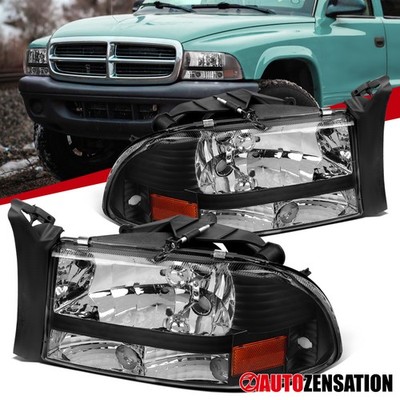 Fit 1997-2004 Dodge Dakota 98-03 Durango Black Headlights Headlamps Left+Right