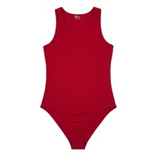 OQQ Ribbed Deep V-Neck Sleeveless Bodysuit In Red XXL NWOT