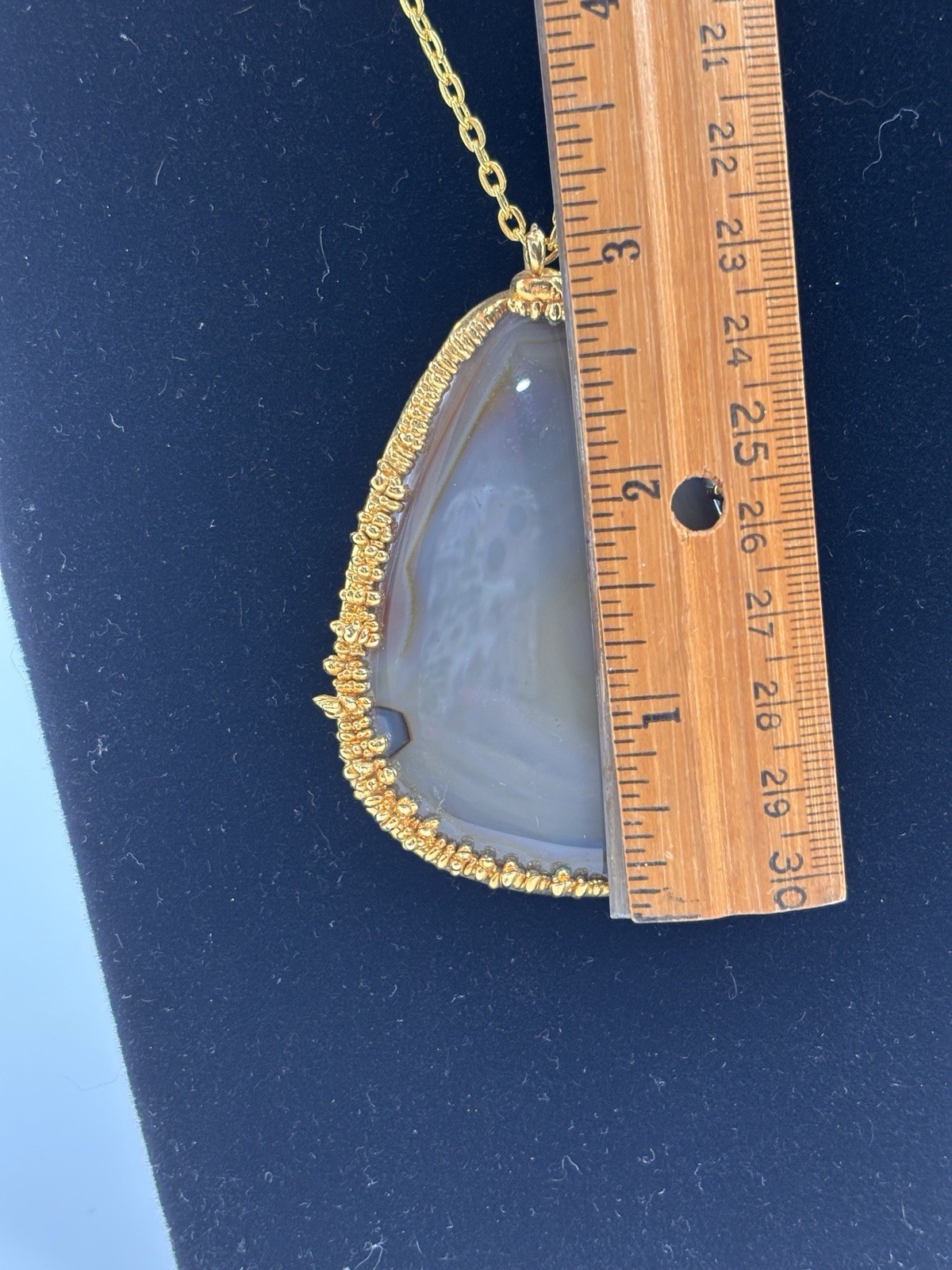 Handmade Polished Gray Agate Slice Statement Pend… - image 4