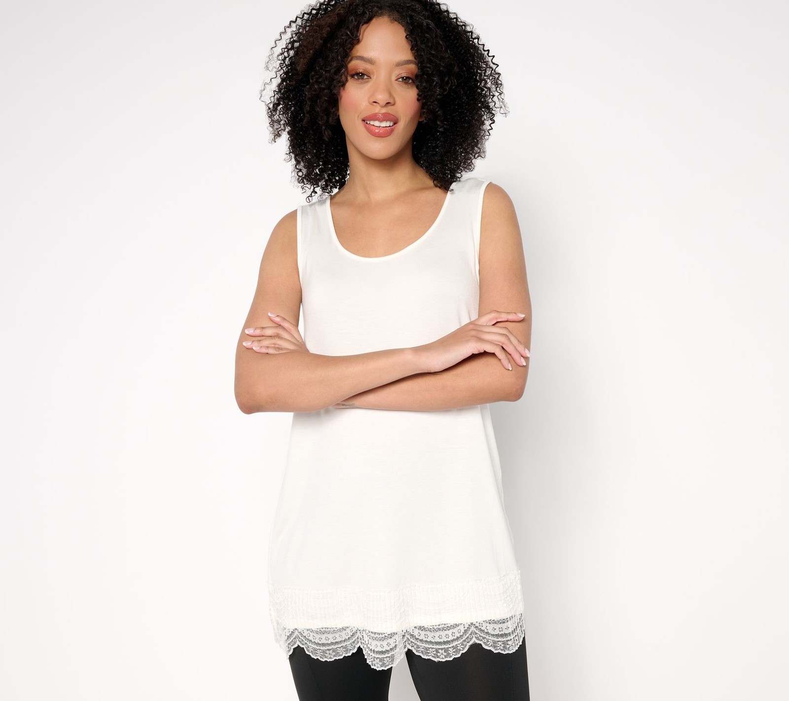 LEGO Women's Top Sz S Knit Tank Lace Trim White A683829