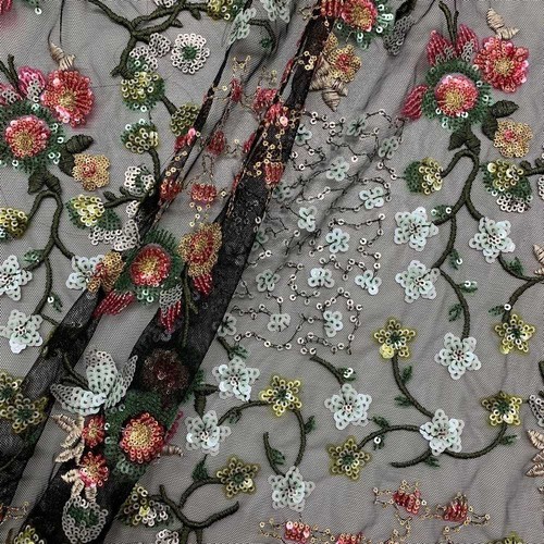 Tessuto Tulle Ricamato Fiorellini E Steli 50 Cm 5096 - Foto 2 di 6