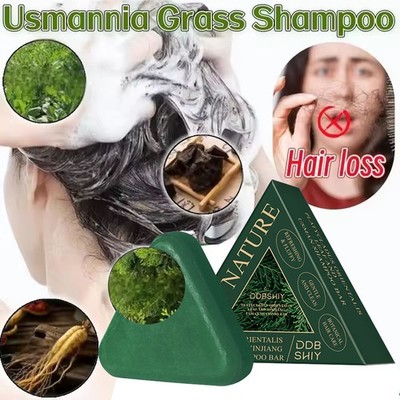 120g Nature Green Triangle Shampoo Bar Usman-Grass Shampoo Soap Strengthens Hair