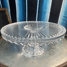 VTG Crystal Pressed Glass Pedestal Cake Stand Scalloped Edges 8&rdquo;x 3 1/2&rdquo; EUC