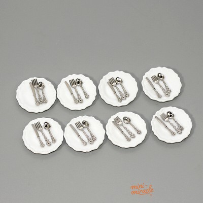 16PC 1/12 Scale Dollhouse Miniatures Mini Tableware Dish Set Plates Silverware