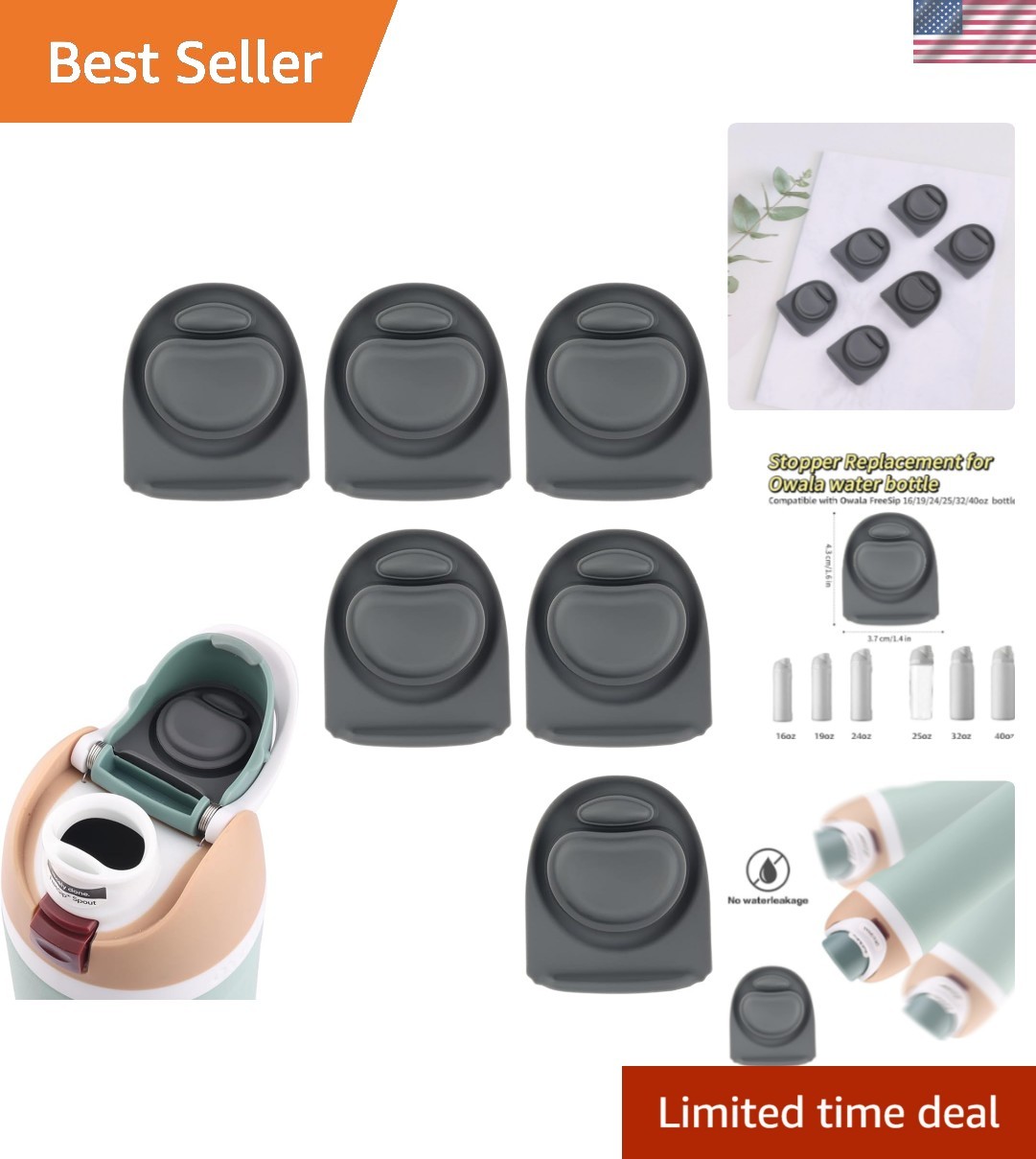 6 Pack Rubber Seal Replacement Stopper, Compatible with Owala Freesip 24oz 32...