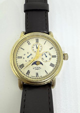 Rotary Watch Moonphase Triple Calendar Quartz Roman Dial