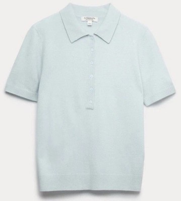 Autogramm Merinowolle Polokragen Stricktop mit Kaschmir Eisblau UK S UVP 55£