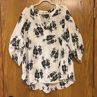 Chaus New York Women's Sheer Blouse Top Floral Roll Tab 3/4 Sleeve Size 3X