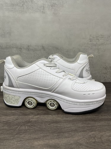 Kick Speed Roller Skate Shoes Mens 10 White Wheels Retractable 2 In 1 Sneakers - Picture 9 of 13