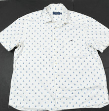 Vineyard Vines Sailboat Print Shirt Mens XL White Blue Short Sleeve Button-Up