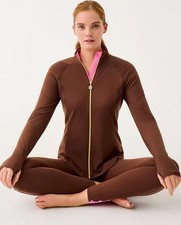 NWT Lilly Pulitzer UPF 50+ Luxletic Justine Full Zip Jacket French Roast, Size