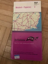 WEXFORD-TIPPERARY Vintage 1970s Cloth  1/4” Bartholomews Map.