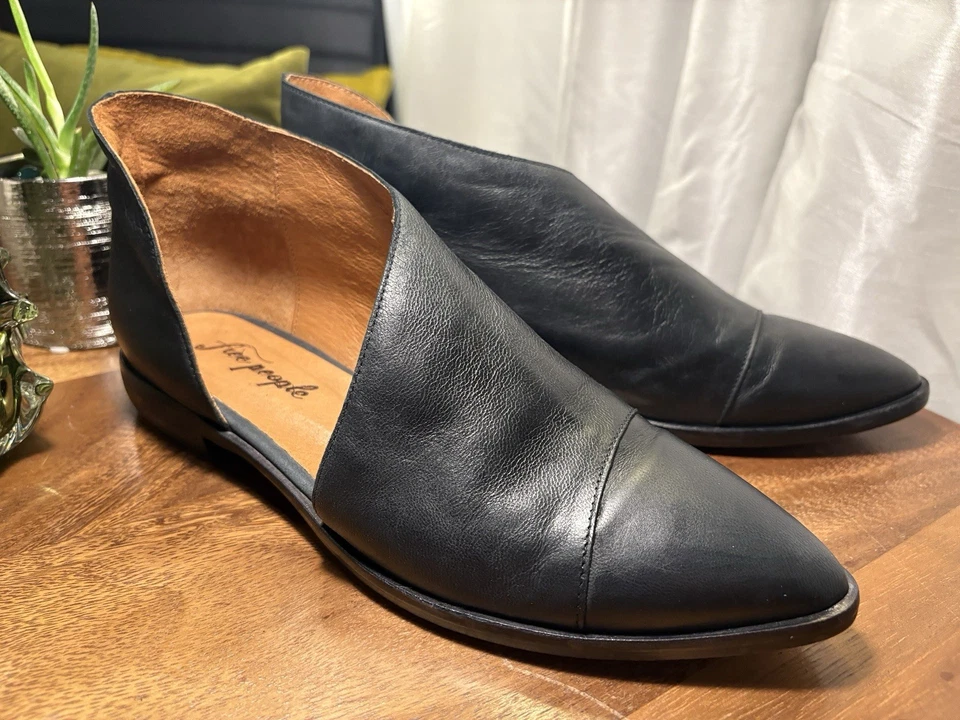 Free People Royale Bota D’orsay Cuero Negro Punta Plana Zapato EE. UU. 11 UE 42 Foto 3 de 4