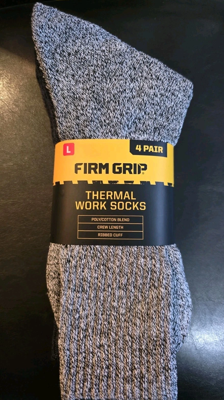 Men's Firm Grip Thermal Work Socks - Large - 4 Pair - Poly/Cotton Crew Length