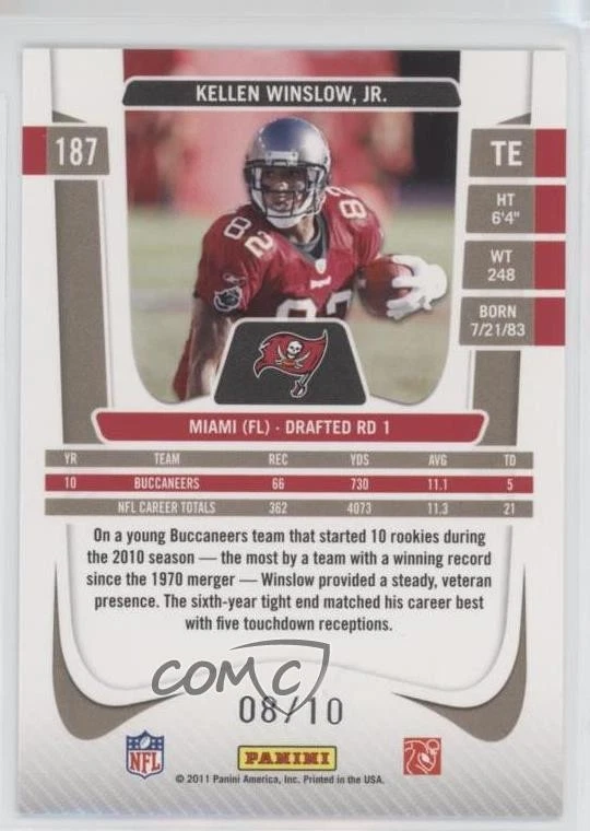 2011 Panini Prestige Xtra Points Black /10 Kellen Winslow Jr #187 - Image 2 of 2