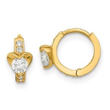 Real 14kt Yellow Gold Madi K CZ Children's Heart Hinged Hoop Earrings