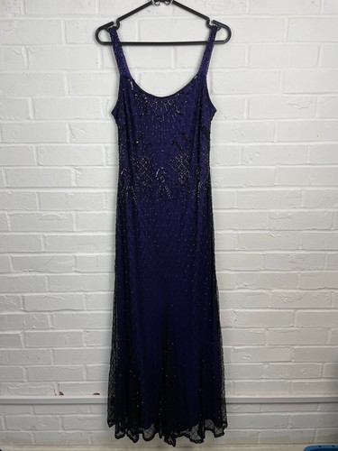 Planet lila schwarz Netz verziert langes Abendkleid Damen UK 12 #CS - Bild 2 von 6