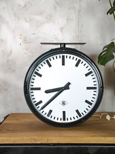 Large Double sided TN Light up Station Clock 1950s, Vintage Telenorma LED QUARTZ