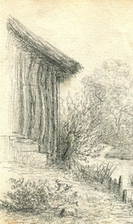 Dessiner l’Antique Antique Pencil Original Drawing 19th century Landscape Mill