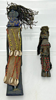 Lot of 2 Kenyan Turkana Fertility Dolls - Traditional Handcrafted Beaded Figures