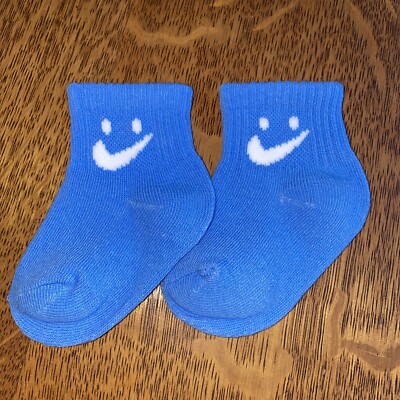 NIKE Newborn 6-12 Months Lightweight Quarter Ankle Smiley Socks Blue  White